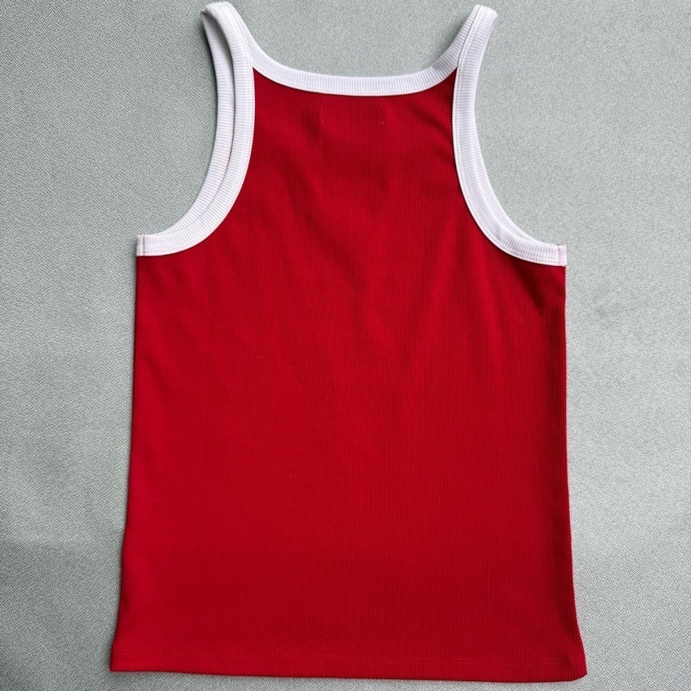 SO Goods For Life Women’s Embroidered Peace Sign Ribbed Red Fitted Tank Top S - Picture 4 of 6